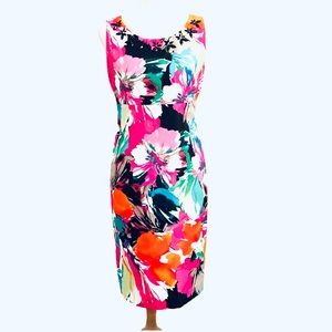 Kasper Cocktail Dress Beaded Multi-color Floral Sleeveless Sheath Sz 4